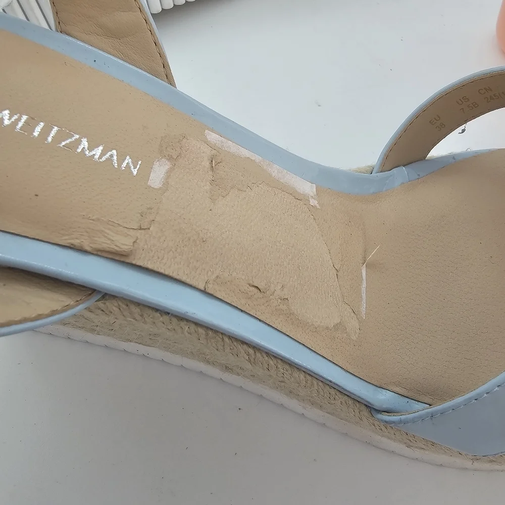 Stuart Weitzman Catlina Patent Leather Espadrille Wedge Sandals Baby Blue 7.5